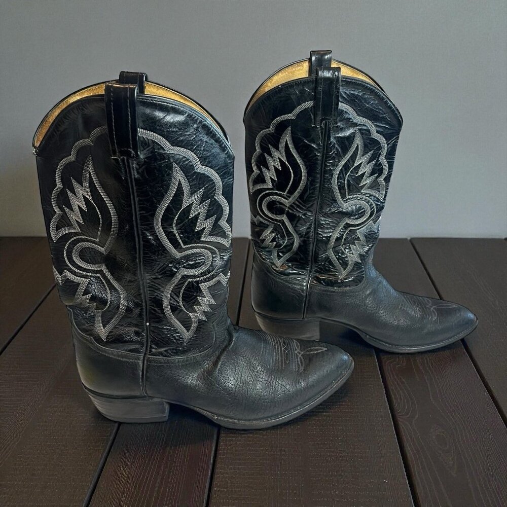 Tony Lama 6250 Black Shrunken Shoulder Leather Boots Mens Size 12 EE